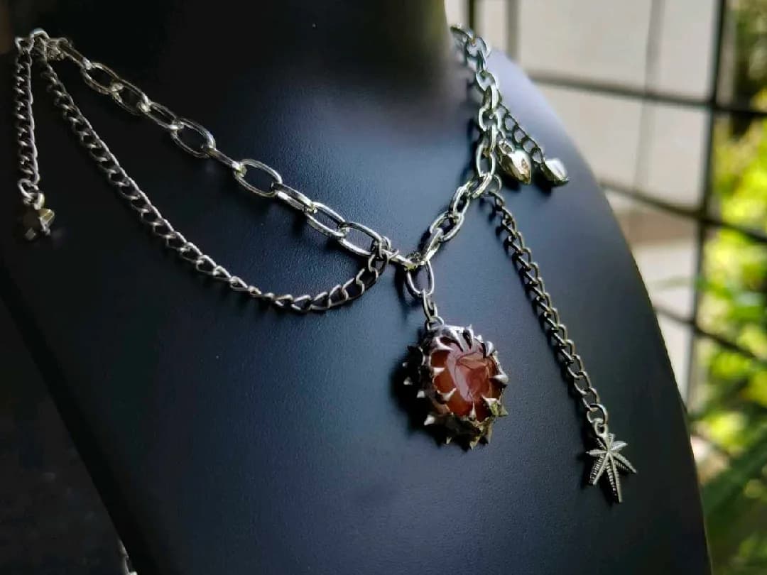 Soft soldered real stone gothic necklace — 1