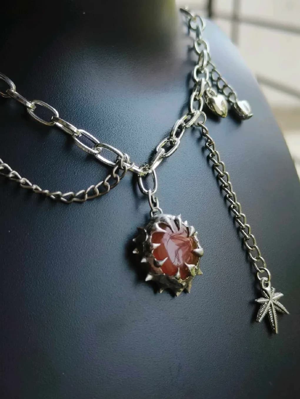 Soft soldered real stone gothic necklace — 2